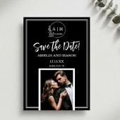 Simple Photo Minimal Monogram Save the Date Card Kaart