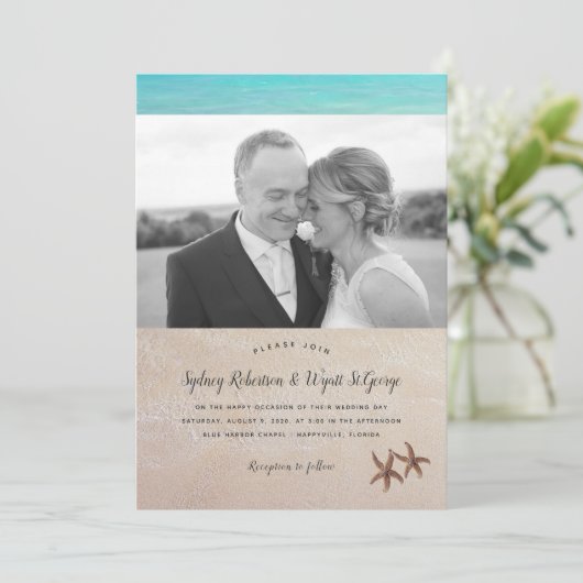 Simple Photo Plage Mariage Starfish Invitation (Debout devant)