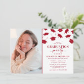 Simple Photo Red Graduation Party Invitations (Debout devant)