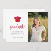 Simple Photo Rouge & Blanc Faire-part de graduatio (Devant / Derrière)