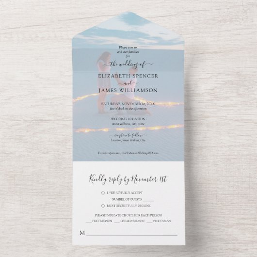 Simple Photo Wedding RSVP All In One Uitnodiging (Binnen)