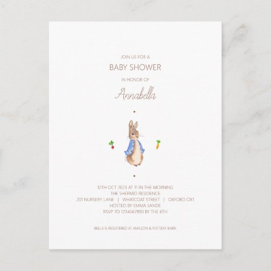 Simple Pierre le lapin Baby shower Invitation budg (Devant)