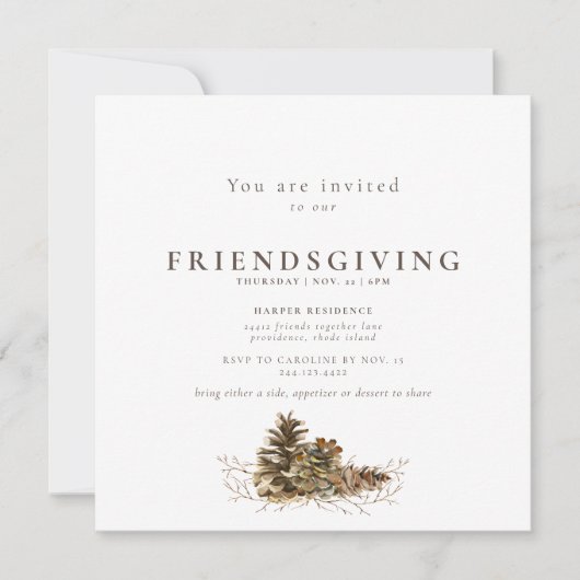 Simple Pine Cone Friendsgiving ii Invitation (Devant)