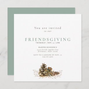 Simple Pine Cône Sage Friendsgiving Invitation