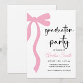 Simple  Pink  Bow graduation party invitation Kaart (Voorkant / Achterkant)