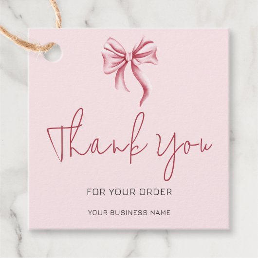 Simple Pink Bow Script Thank You Business Bedankjes Labels (Voorkant)