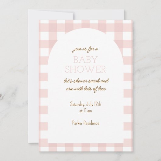 Simple Pink Gingham Baby Shower Invitation (Devant)