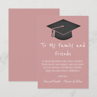 Simple Pink Handwriting Cap Tassel Graduation   Bedankkaart