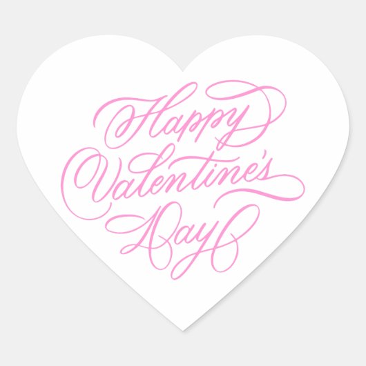 Simple Pink Happy Valentines Day Calligraphy Hart Sticker (Voorkant)