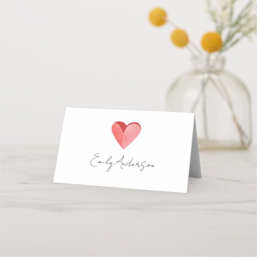 Simple Pink Heart Folded Place Card (Voorkant)