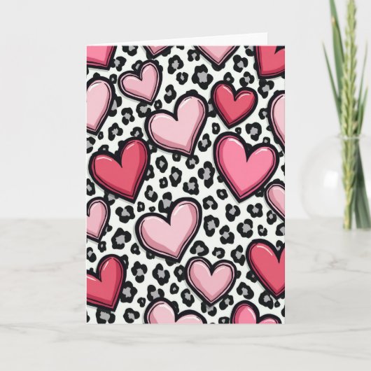 Simple Pink Leopard Hearts Card Kaart (Voorkant)