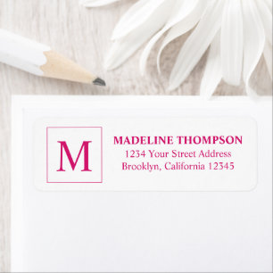 Simple Pink Magenta Square Border Monogram Etiket