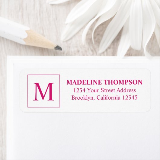 Simple Pink Magenta Square Border Monogram Etiket (Insitu)