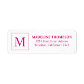 Simple Pink Magenta Square Border Monogram Etiket (Voorkant)