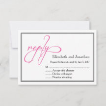 Simple Pink Script Calligraphy Wedding Reply Kaart