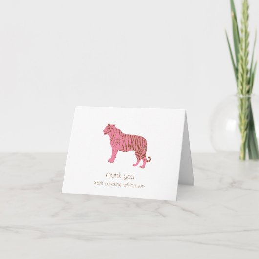 Simple Pink Tiger Art Personalized Stationery Bedankkaart (Voorkant)