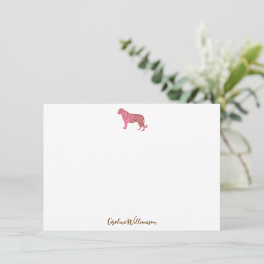 Simple Pink Tiger Script Personalized Stationery Notitiekaartje (Staand voorkant)