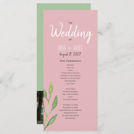 Simple Pink Wedding Program Programma (Voorkant / Achterkant)