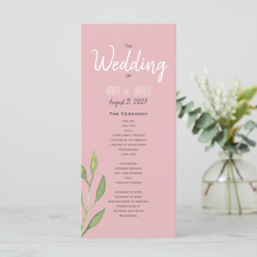 Simple Pink Wedding Program Programma (Staand voorkant)