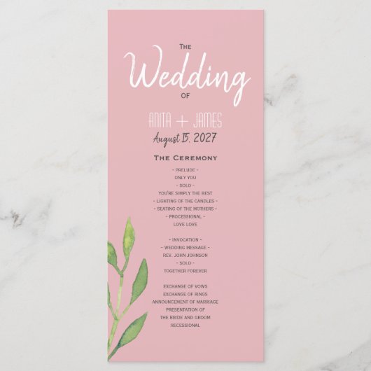 Simple Pink Wedding Program Programma (Voorkant)