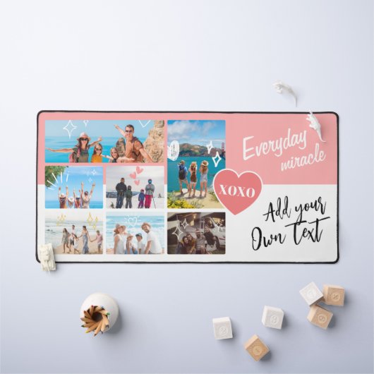 Simple pink white personalized text photo collage (Tableau pour enfants)