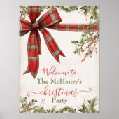 Simple Plaid Red Bow Christmas Holiday Welcome Poster (Voorkant)