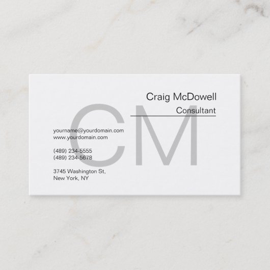 Simple Plain Black White Monogram Visitekaartje (Voorkant)