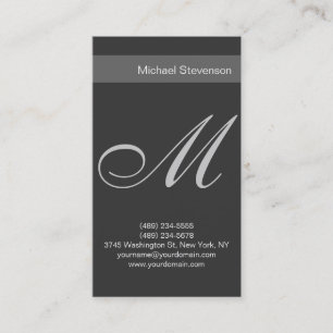 Simple Plain Grey Script Monogram Visitekaartje