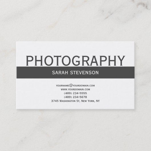 Simple Plain Grey White Photograher Visitekaartje (Voorkant)