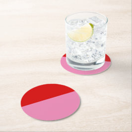 Simple Plain Red and Pink Colorblock Ronde Kartonnen Onderzetter