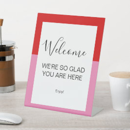 Simple Plain Red and Pink Welcome Reclamebord Met Voetstuk