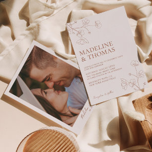 Simple Plain White Terracotta Photo Wedding Kaart
