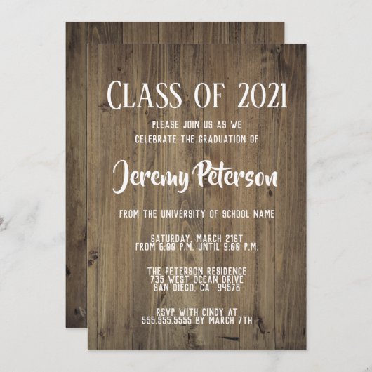 Simple Planes en bois foncé Graduation Invitation (Devant / Derrière)