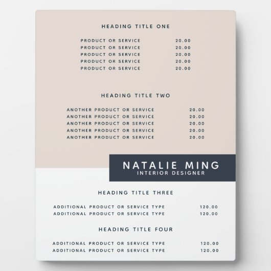 Simple | Plaque d'affichage des prix et des servic (Devant)