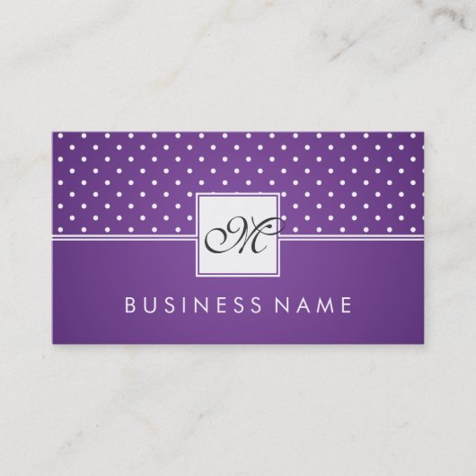 Simple Polka Dot Pattern Monogram Paars Visitekaartje (Voorkant)