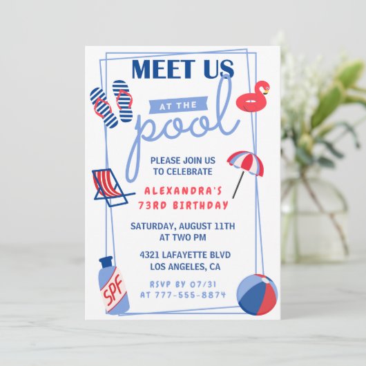 Simple Pool Party 73e anniversaire invitations (Debout devant)