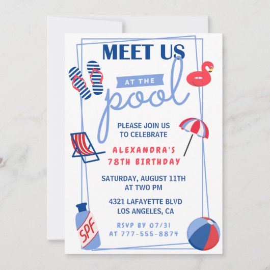Simple Pool Party 78e anniversaire invitations (Devant)