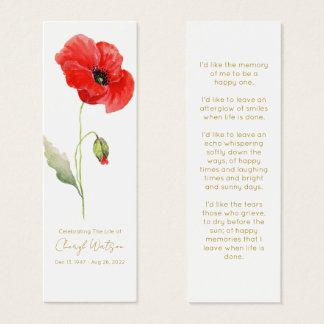 Simple Poppy Funeral Memorial Bookmark Mini Visitekaartjes
