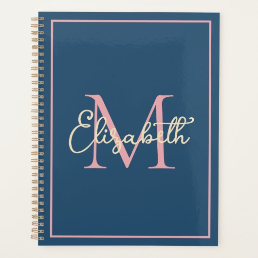 Simple Preppy Navy rose et crème Monogramme (Devant)