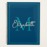 Simple Preppy Navy Turquoise et crème Monogramme<br><div class="desc">Ce planificateur de calendrier simple et moderne dispose d'un monogramme de preppy dans des tons riches de bleu profond,  turquoise et crème que vous pouvez personnaliser avec votre choix de nom et d'initiale.</div>