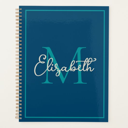 Simple Preppy Navy Turquoise et crème Monogramme (Devant)