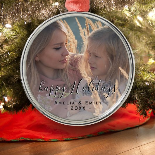 Simple Prettige feestdagen Script Full-foto Metalen Ornament