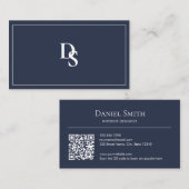 Simple Professional Dusty Blue Initials QR Code Visitekaartje (Voorkant / Achterkant)