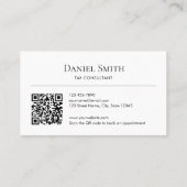 Simple Professional White with Initials QR Code Visitekaartje (Achterkant)