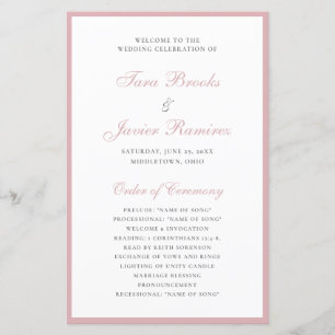 Simple Programme de Mariage Élégant et Rose Poussi