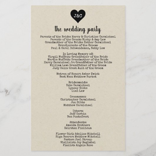 Simple programme de mariage rustique (Dos)