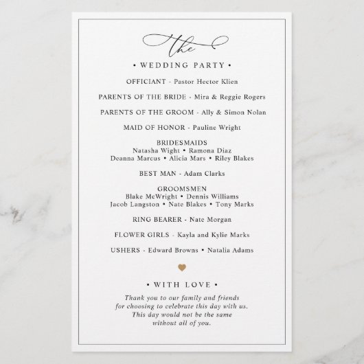 Simple programme moderne de mariage noir et blanc (Dos)