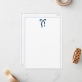 Simple Prussian Blue Bow Thin Border No text Notitiekaartje (Voorkant / Achterkant in situ)