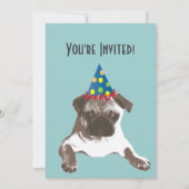 Simple Pug in Pet Birthday Party Invitation Kaart (Voorkant)