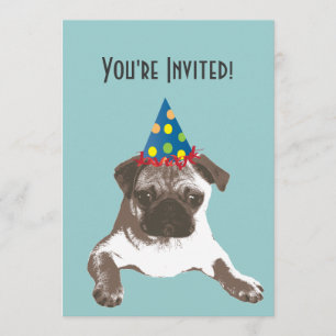 Simple Pug in Pet Birthday Party Invitation Kaart